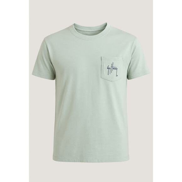 Guy Harvey XL Fishing T-Shirt The Flats Graphic Pocket Tee Mint Green - Picture 2 of 10